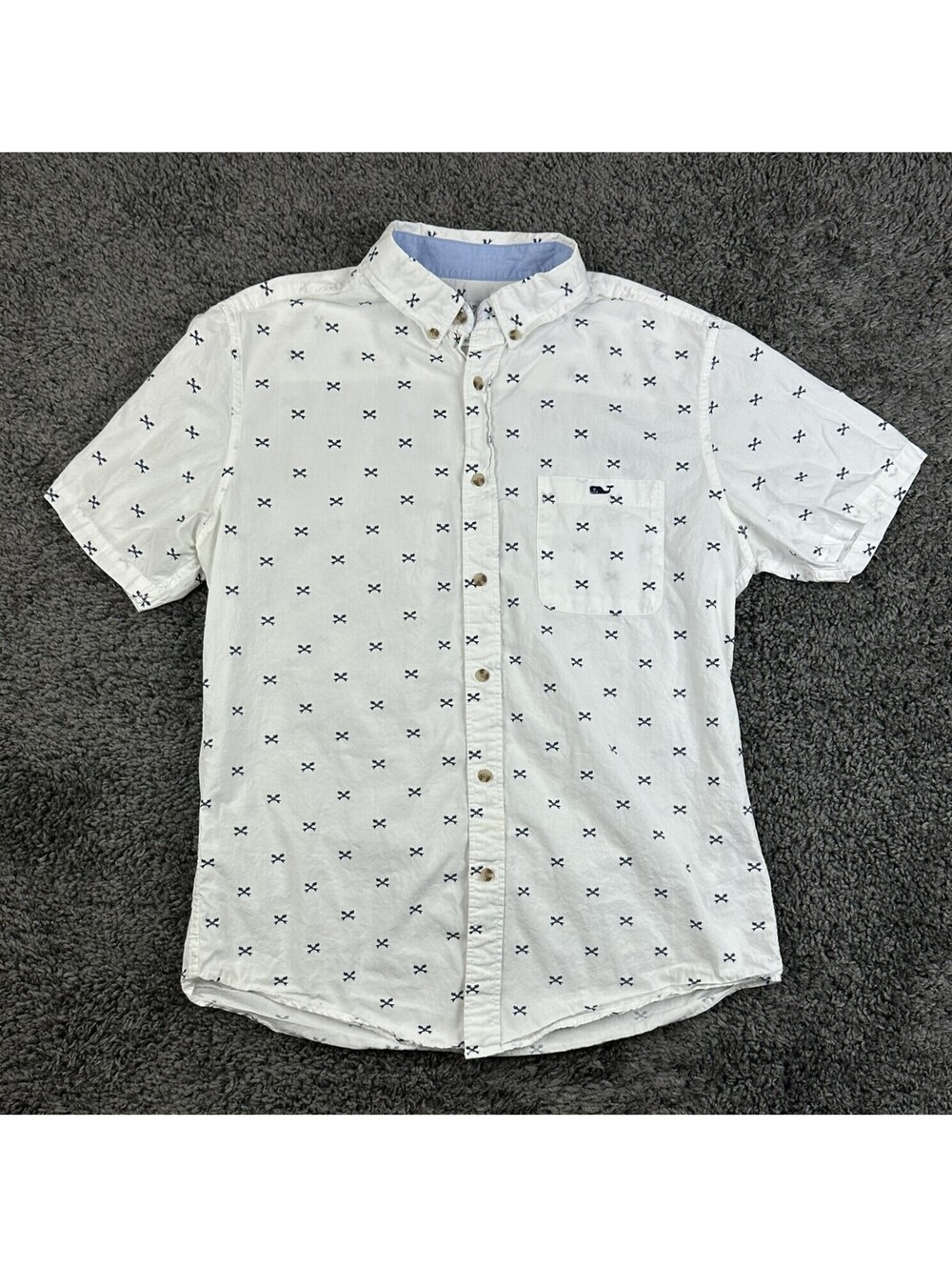 Vineyard Vines Mens M Fishbone Print Short Sleeve Button Down Shirt